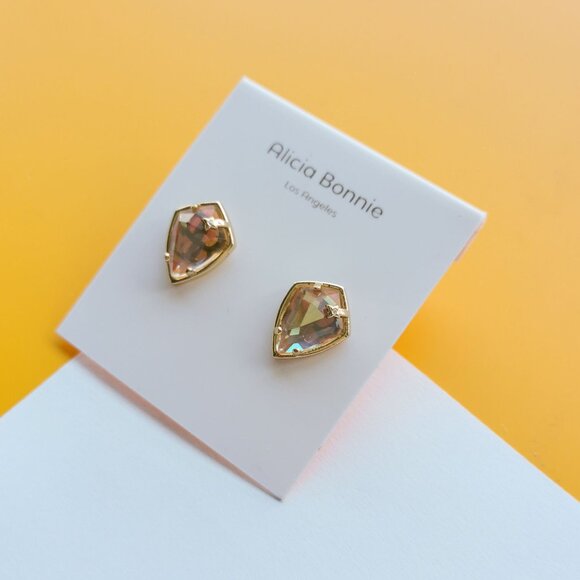 Miley Gold Dichroic Glass Stud Earrings by Alicia Bonnie - Picture 4 of 4